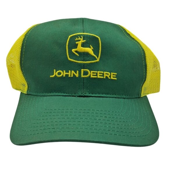 John Deere Trucker Hat Adjustable Snapback Green Yellow Logo Mesh MPC Farmer Cap - Picture 12 of 13